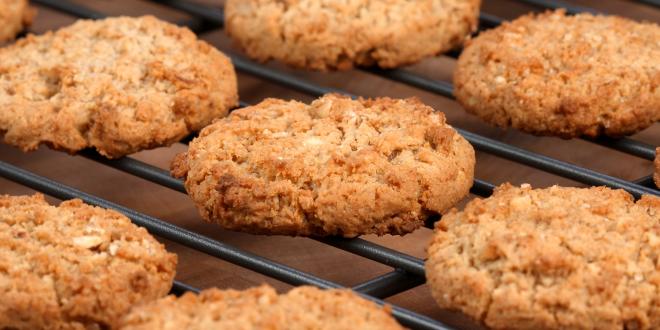 freshly baked homemade oatmeal cookies on a rack